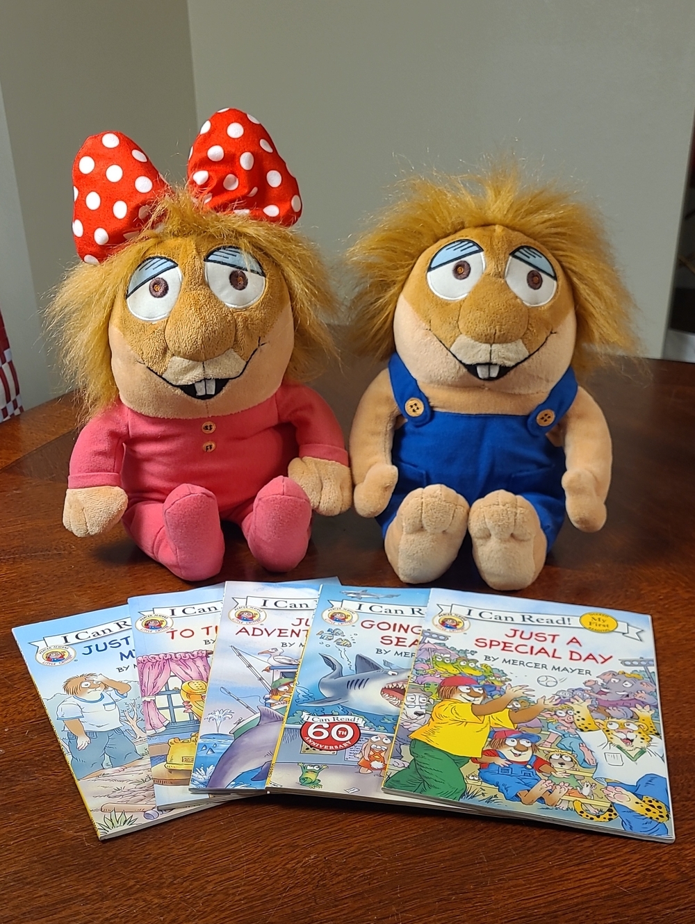 Mercer Mayer Little Critter & Little Sister 12" Plush Lot & 5 I Can Read! Books